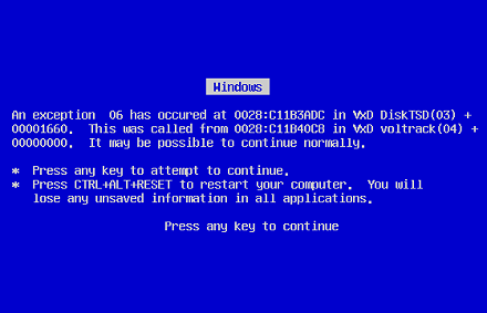 Blue Screen of Death (da Windows 3.0 a Windows ME)