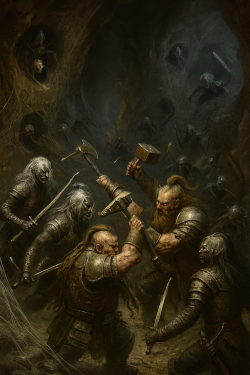 Battaglia nel sottosuolo, nani contro drow (AI generated)